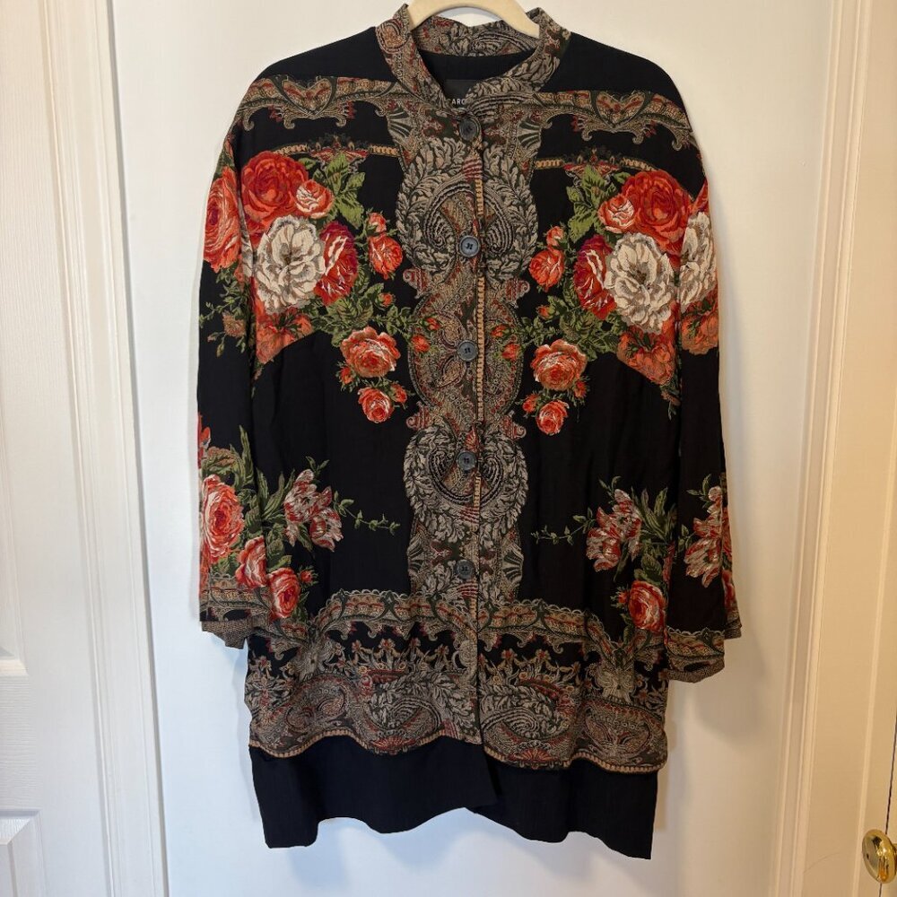 Vintage Carole Little Mutli Color Kimino Cardigan Floral Asian Sz 8 Roses